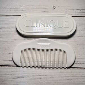 Clinique Comb Mirror Compact Set Vintage Travel Snap Together White Plastic